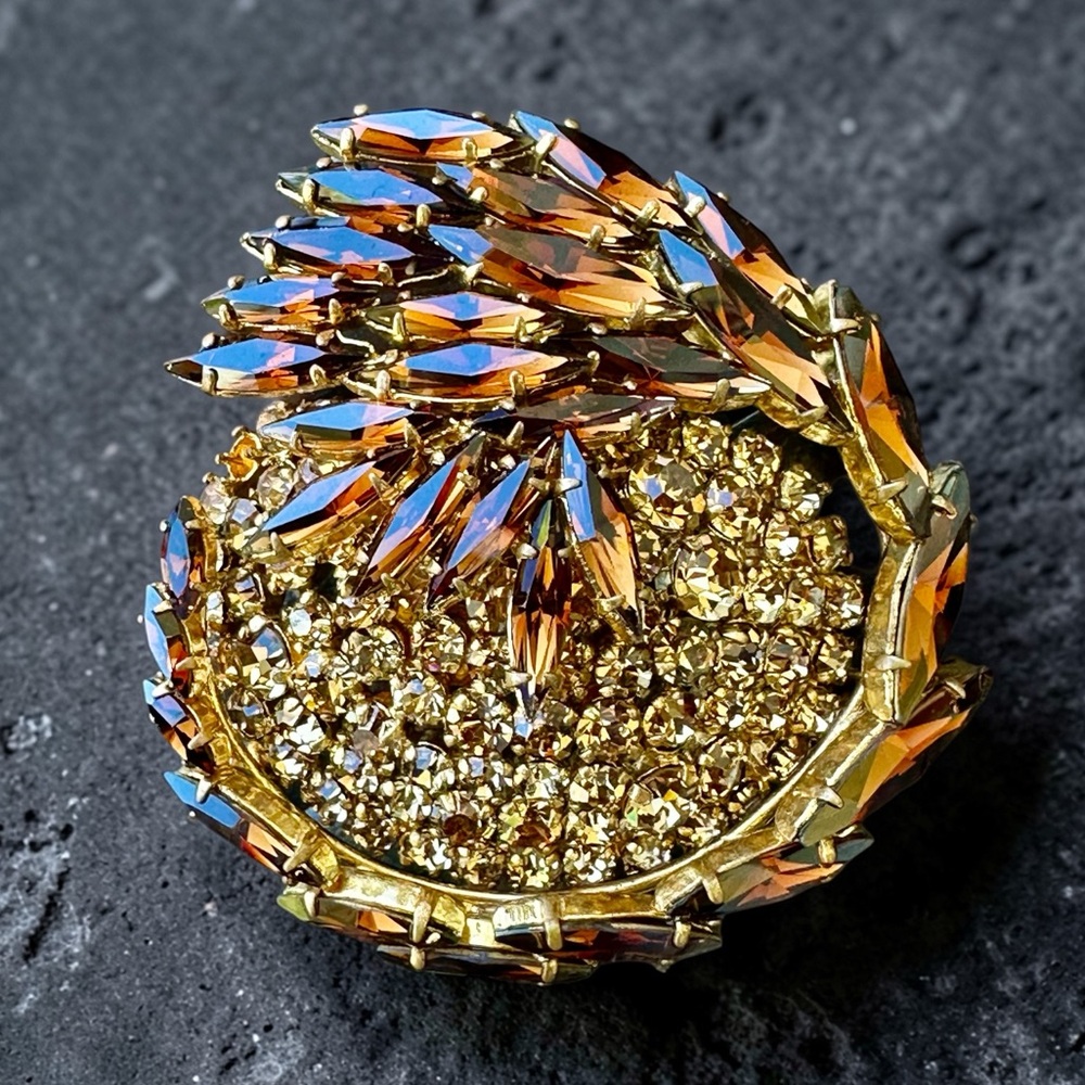 Vintage Guy Laroche Amber Rhinestone Brooch
